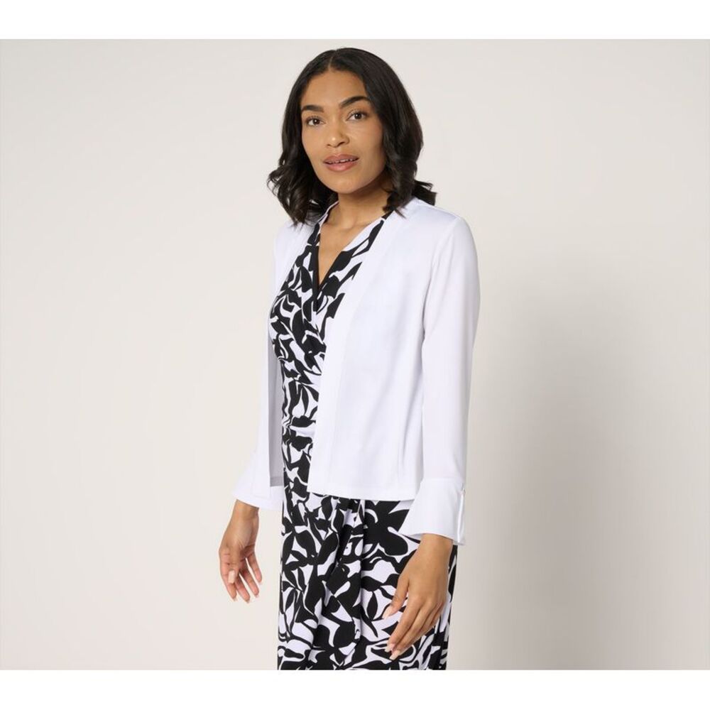 Susan Graver White Open-Front Shrug Cardigan with Bell Cuffs